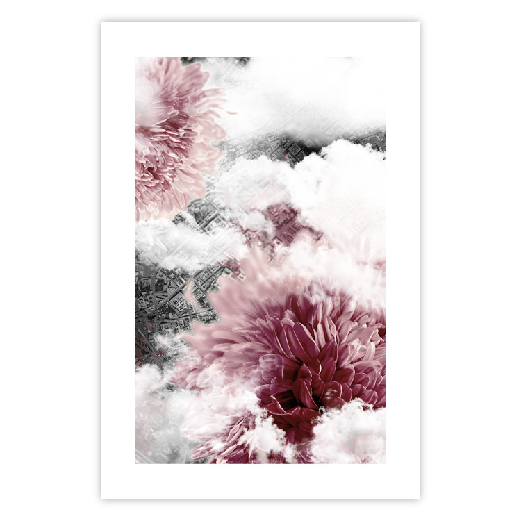 Wall Poster Flowers in the Clouds - pink flowers amidst clouds against the backdrop of a city map 122790 additionalImage 19