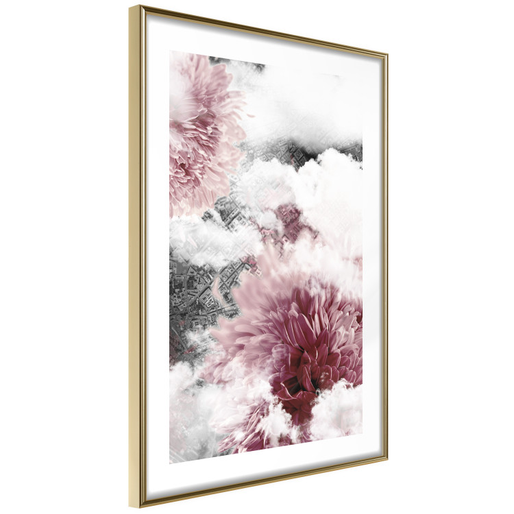 Wall Poster Flowers in the Clouds - pink flowers amidst clouds against the backdrop of a city map 122790 additionalImage 6