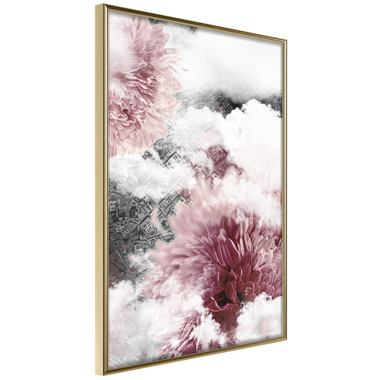 Wall Poster Flowers in the Clouds - pink flowers amidst clouds against the backdrop of a city map 122790 additionalImage 12