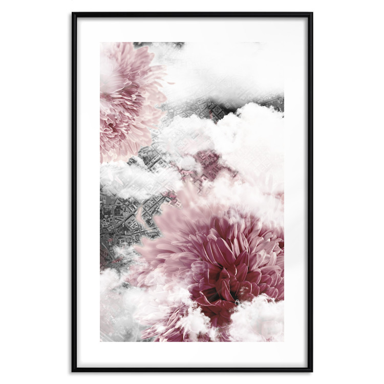 Wall Poster Flowers in the Clouds - pink flowers amidst clouds against the backdrop of a city map 122790 additionalImage 15