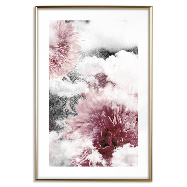 Wall Poster Flowers in the Clouds - pink flowers amidst clouds against the backdrop of a city map 122790 additionalImage 14