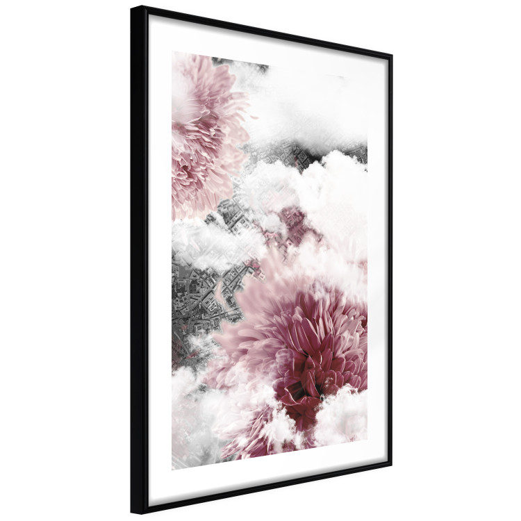 Wall Poster Flowers in the Clouds - pink flowers amidst clouds against the backdrop of a city map 122790 additionalImage 11