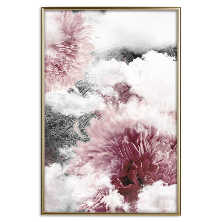Wall Poster Flowers in the Clouds - pink flowers amidst clouds against the backdrop of a city map 122790 additionalImage 16