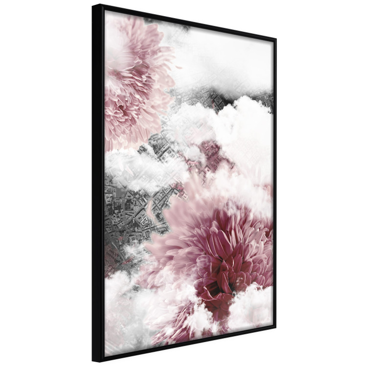 Wall Poster Flowers in the Clouds - pink flowers amidst clouds against the backdrop of a city map 122790 additionalImage 10