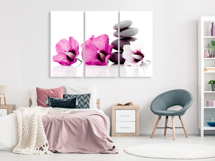 Canvas Print Pink feng shui flowers - oriental composition with mallow and stones 123390 additionalImage 3