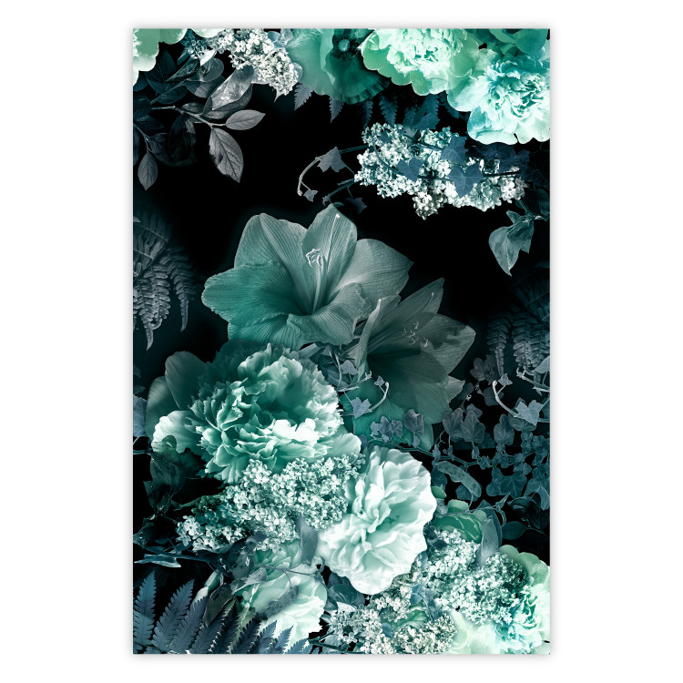 Poster Emerald Garden - mint-colored floral garden with flowers 123490