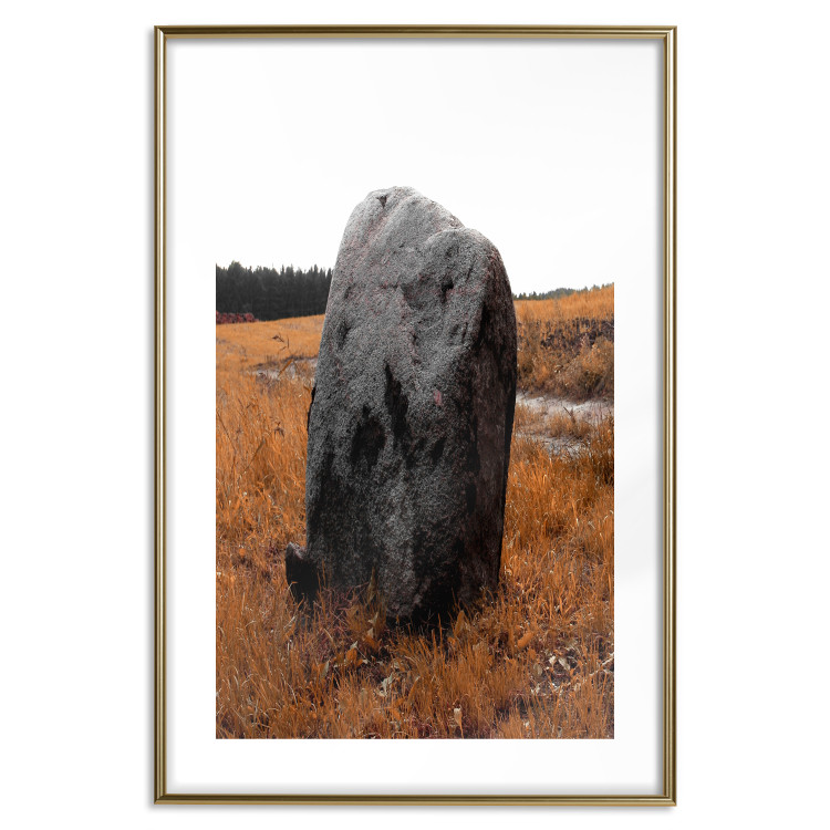 Poster Field Signpost - landscape with black stone against golden meadow 124390 additionalImage 14