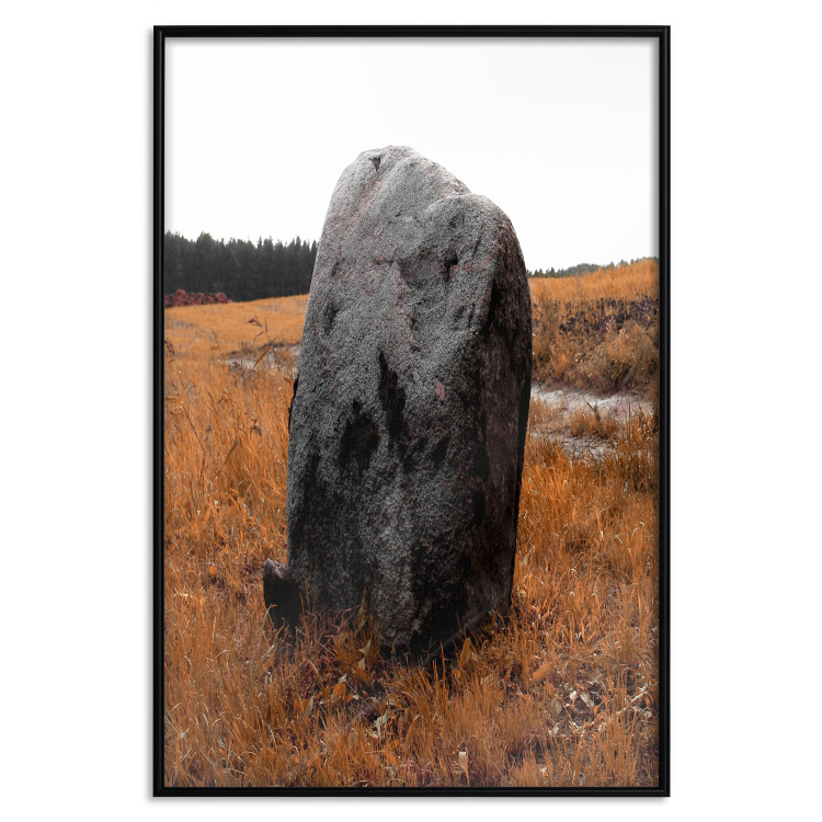 Poster Field Signpost - landscape with black stone against golden meadow 124390 additionalImage 18