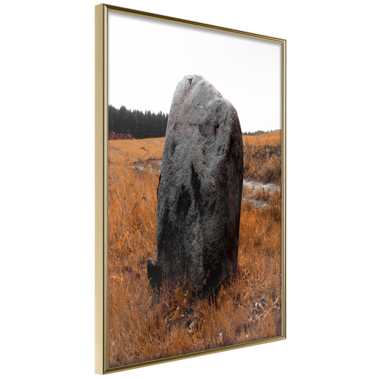 Poster Field Signpost - landscape with black stone against golden meadow 124390 additionalImage 12