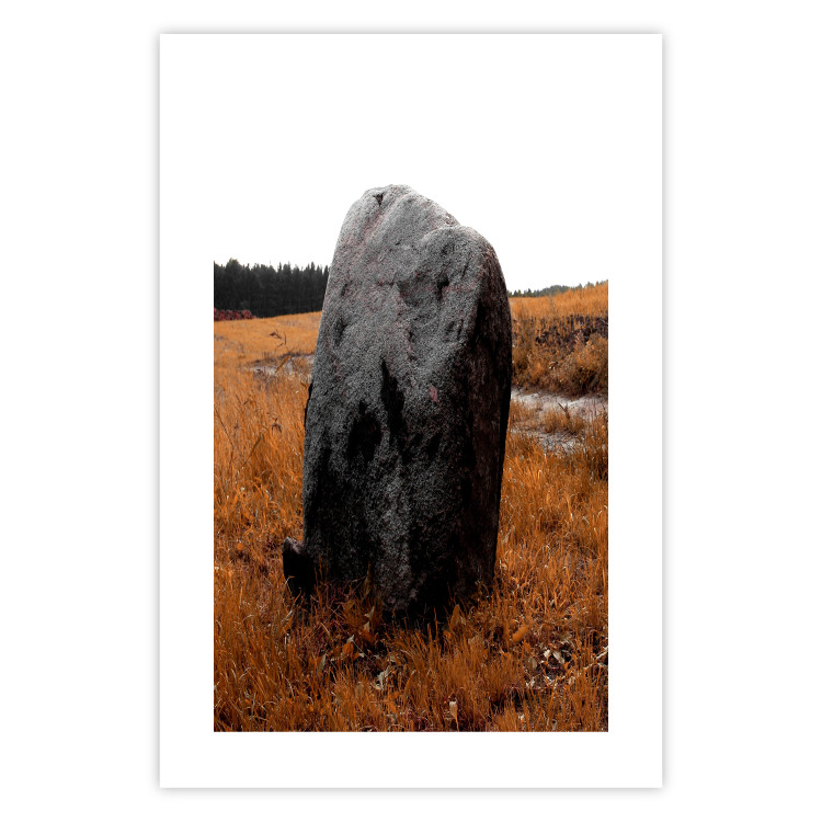 Poster Field Signpost - landscape with black stone against golden meadow 124390 additionalImage 19