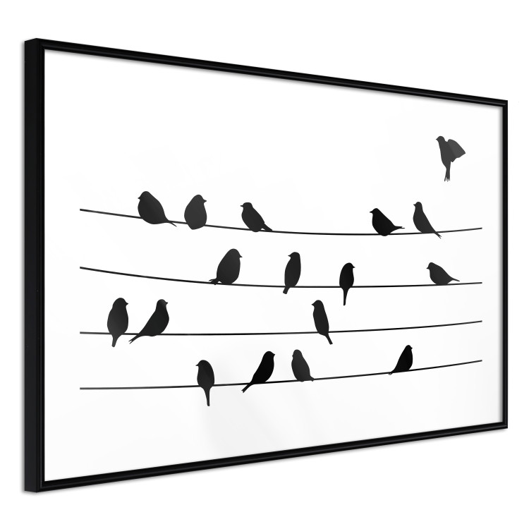 Wall Poster Bird Family - black and white birds sitting on wires on a white background 125090 additionalImage 11