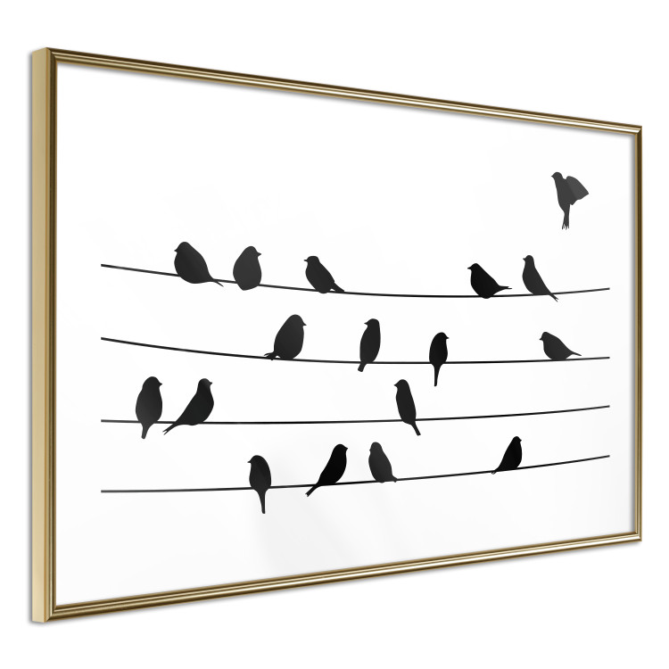 Wall Poster Bird Family - black and white birds sitting on wires on a white background 125090 additionalImage 6