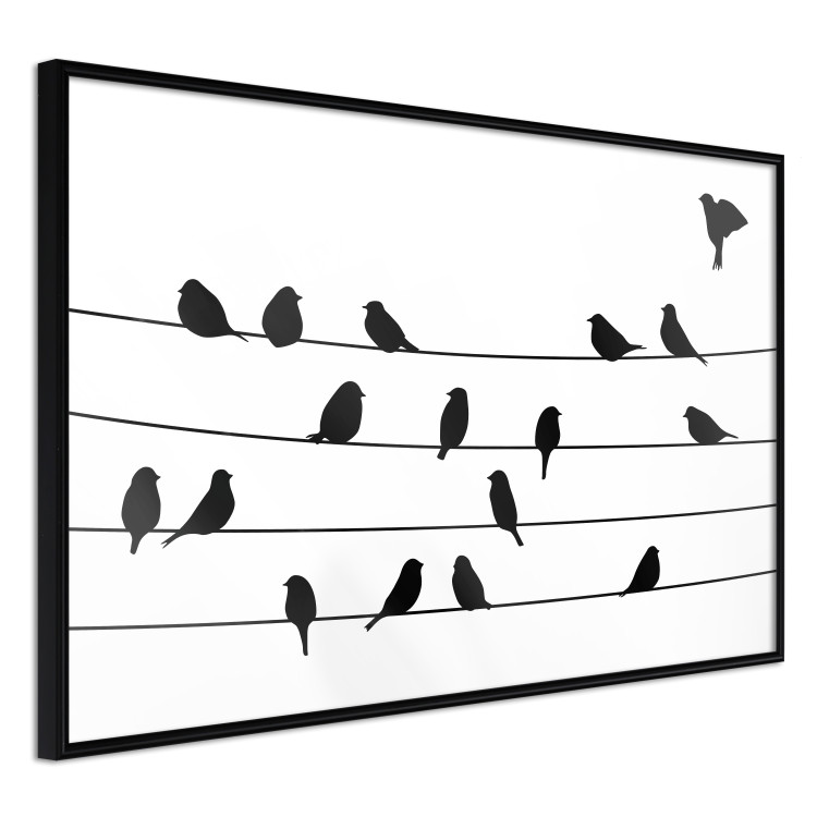 Wall Poster Bird Family - black and white birds sitting on wires on a white background 125090 additionalImage 10