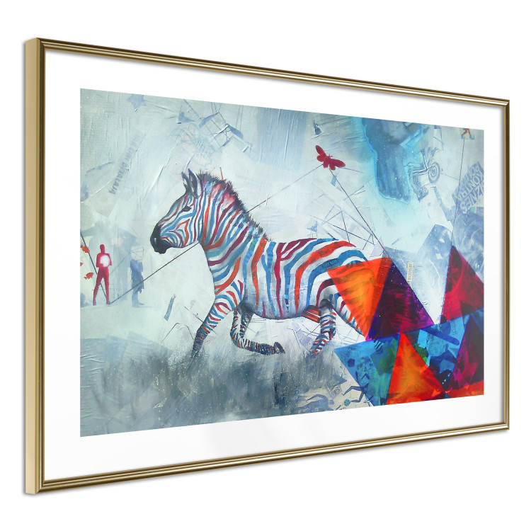 Poster Escape - colorful composition of a fleeing zebra in abstract style 126490 additionalImage 9