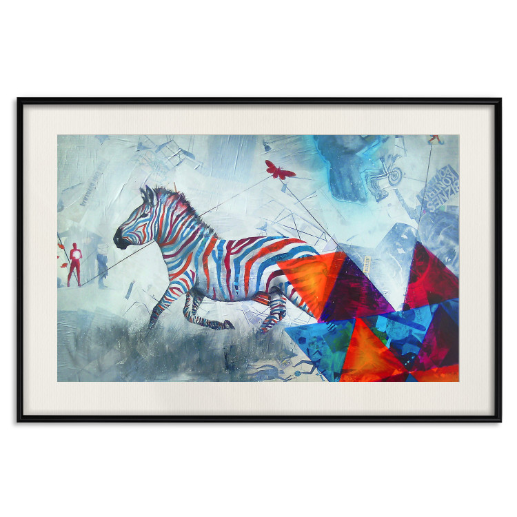 Poster Escape - colorful composition of a fleeing zebra in abstract style 126490 additionalImage 19