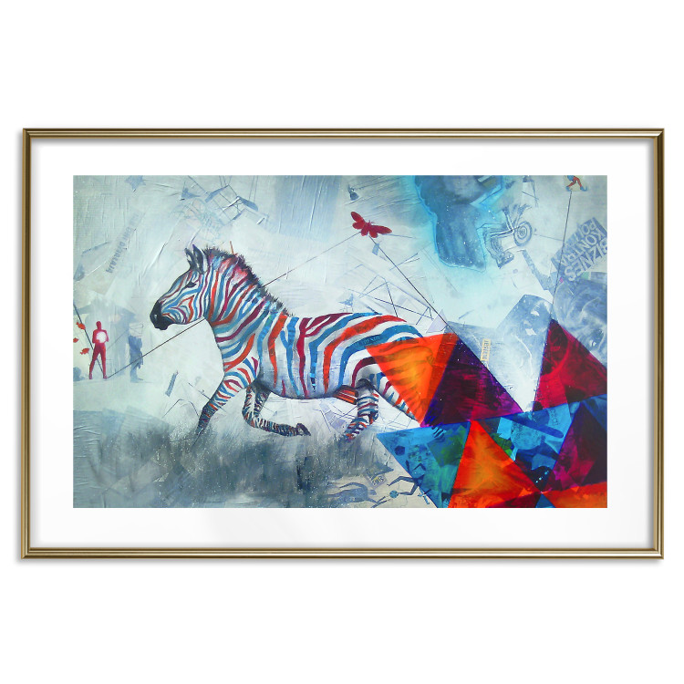 Poster Escape - colorful composition of a fleeing zebra in abstract style 126490 additionalImage 16