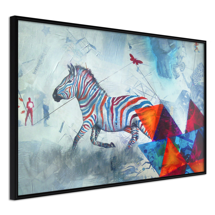 Poster Escape - colorful composition of a fleeing zebra in abstract style 126490 additionalImage 11