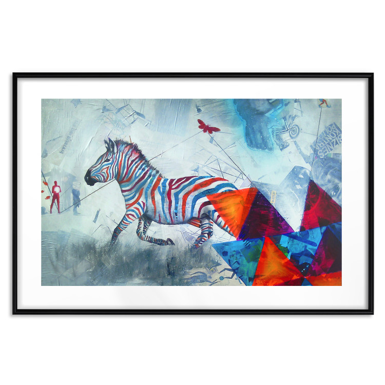 Poster Escape - colorful composition of a fleeing zebra in abstract style 126490 additionalImage 17