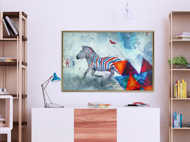 Poster Escape - colorful composition of a fleeing zebra in abstract style 126490 additionalImage 5
