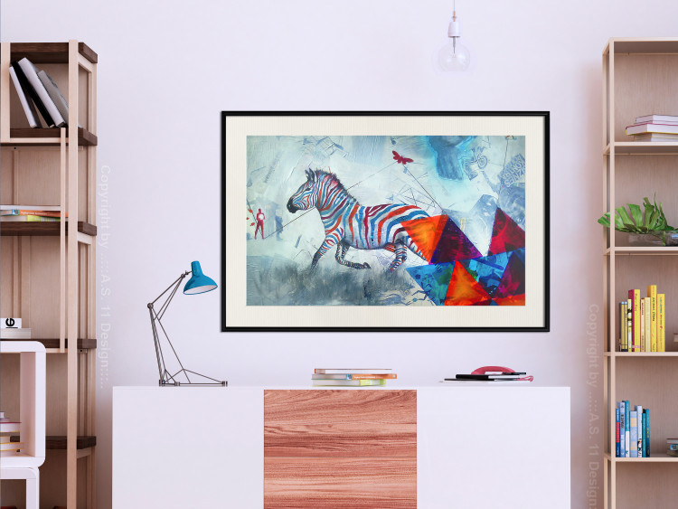 Poster Escape - colorful composition of a fleeing zebra in abstract style 126490 additionalImage 24