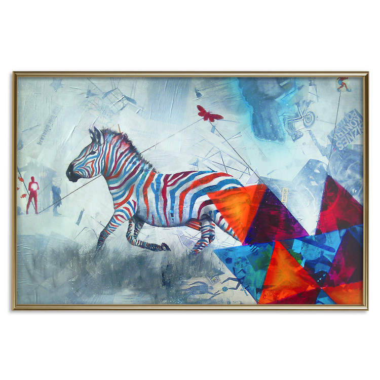 Poster Escape - colorful composition of a fleeing zebra in abstract style 126490 additionalImage 21