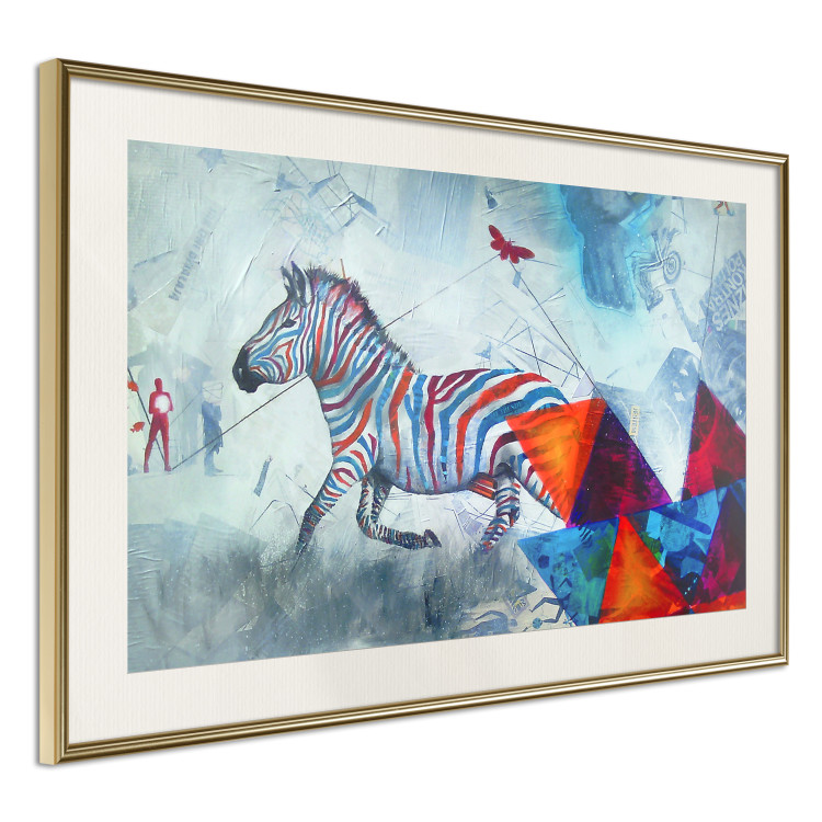 Poster Escape - colorful composition of a fleeing zebra in abstract style 126490 additionalImage 3