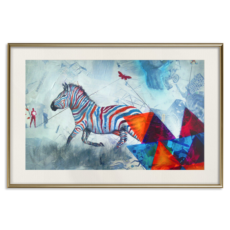 Poster Escape - colorful composition of a fleeing zebra in abstract style 126490 additionalImage 20