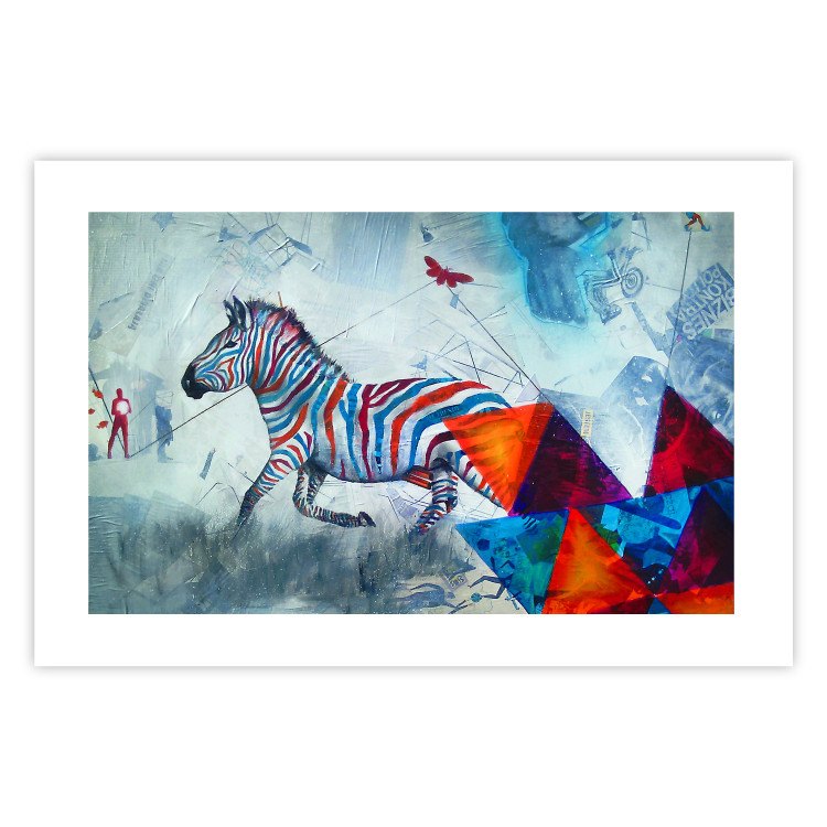 Poster Escape - colorful composition of a fleeing zebra in abstract style 126490 additionalImage 19