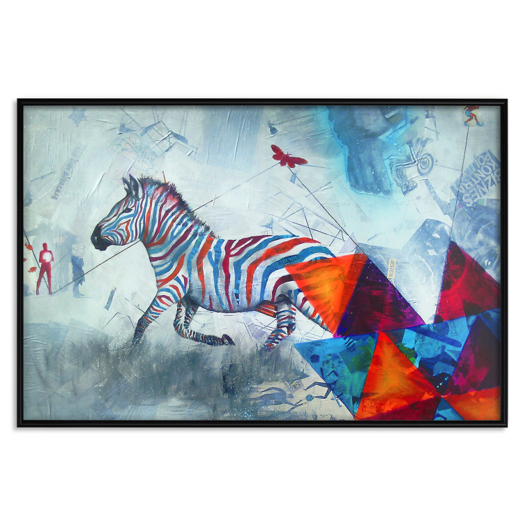 Poster Escape - colorful composition of a fleeing zebra in abstract style 126490 additionalImage 16