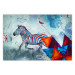 Poster Escape - colorful composition of a fleeing zebra in abstract style 126490