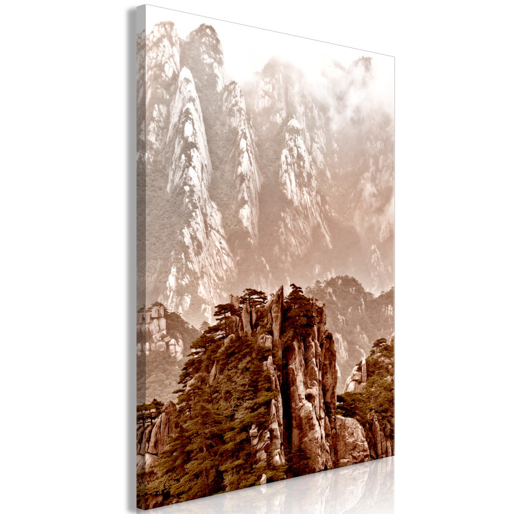 Canvas Print High mountains in sepia - landscape with a monolith in the foreground 127890 additionalImage 2