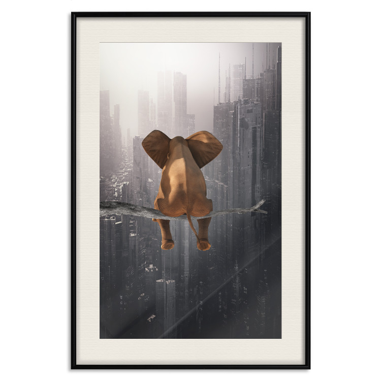 Poster Elephant in the Big City - fantasy animal on a tree against the backdrop of the city 132090 additionalImage 19