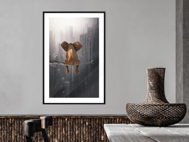 Poster Elephant in the Big City - fantasy animal on a tree against the backdrop of the city 132090 additionalImage 23