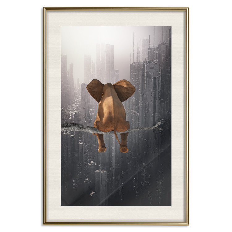 Poster Elephant in the Big City - fantasy animal on a tree against the backdrop of the city 132090 additionalImage 20