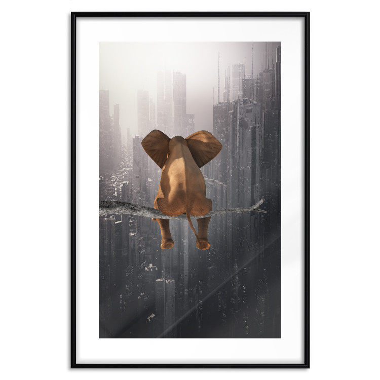 Poster Elephant in the Big City - fantasy animal on a tree against the backdrop of the city 132090 additionalImage 17
