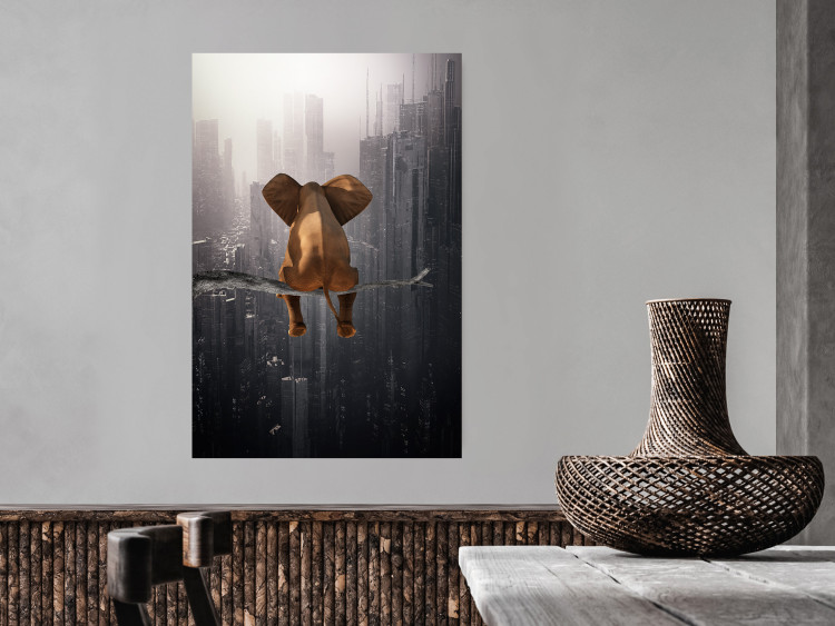 Poster Elephant in the Big City - fantasy animal on a tree against the backdrop of the city 132090 additionalImage 7