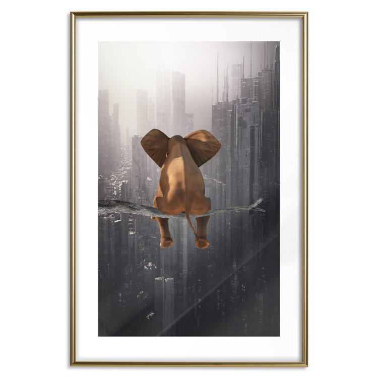 Poster Elephant in the Big City - fantasy animal on a tree against the backdrop of the city 132090 additionalImage 16