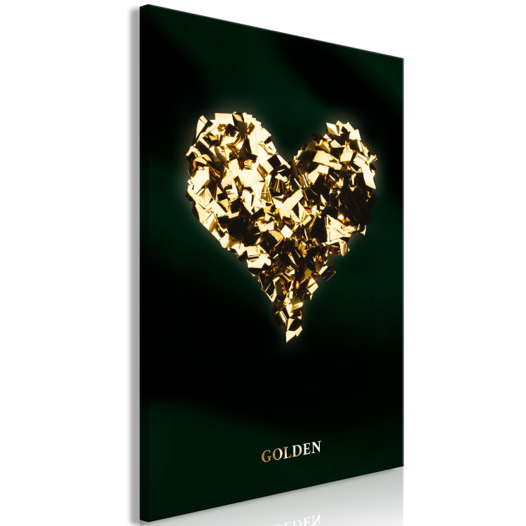 Canvas Heart in gold - heart shape covered with gold on black background 134390 additionalImage 2