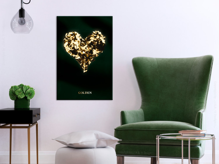 Canvas Heart in gold - heart shape covered with gold on black background 134390 additionalImage 3