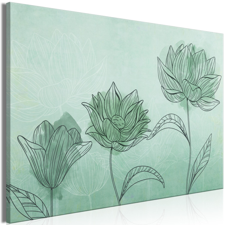 Canvas Art Print Floral trio - Abstraction with floristic motif on aquamarine 135090 additionalImage 2