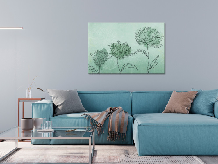 Canvas Art Print Floral trio - Abstraction with floristic motif on aquamarine 135090 additionalImage 3