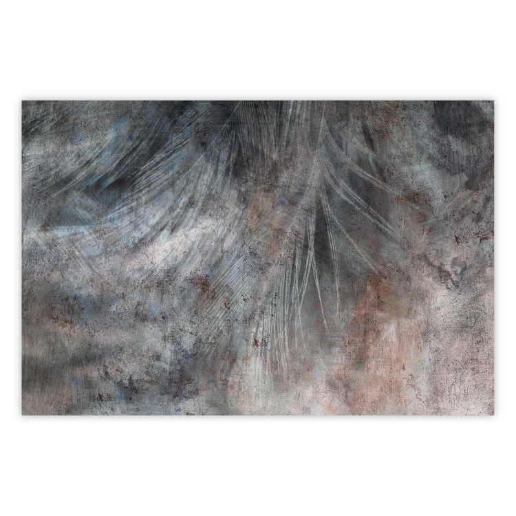 Poster Gray Feather - abstract composition of feathers on a concrete texture 135790