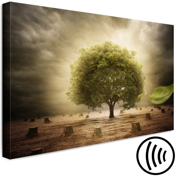Canvas Art Print Farewell (1-piece) Wide - lonely tree among cut stumps 138390 additionalImage 6
