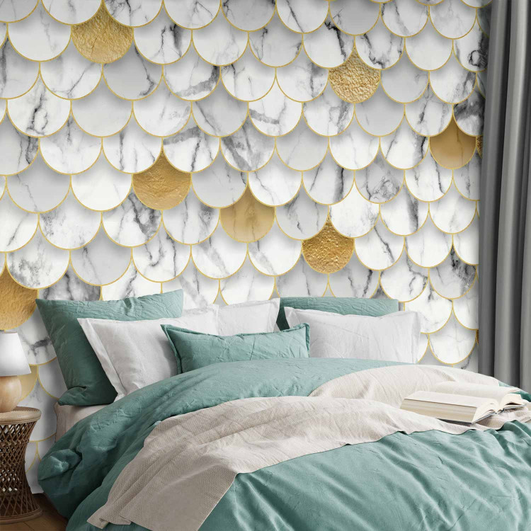 Photo Wallpaper Marble shells - background in gold and white with shadow effect 143390 additionalImage 2