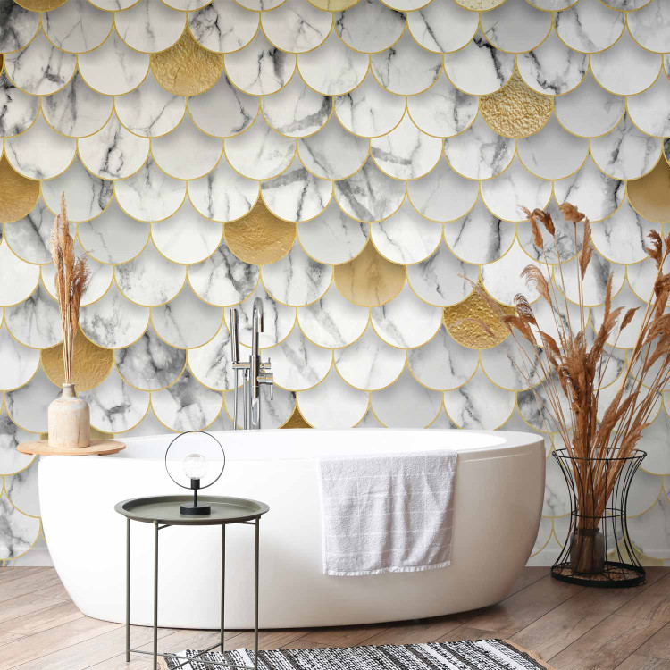 Photo Wallpaper Marble shells - background in gold and white with shadow effect 143390 additionalImage 8