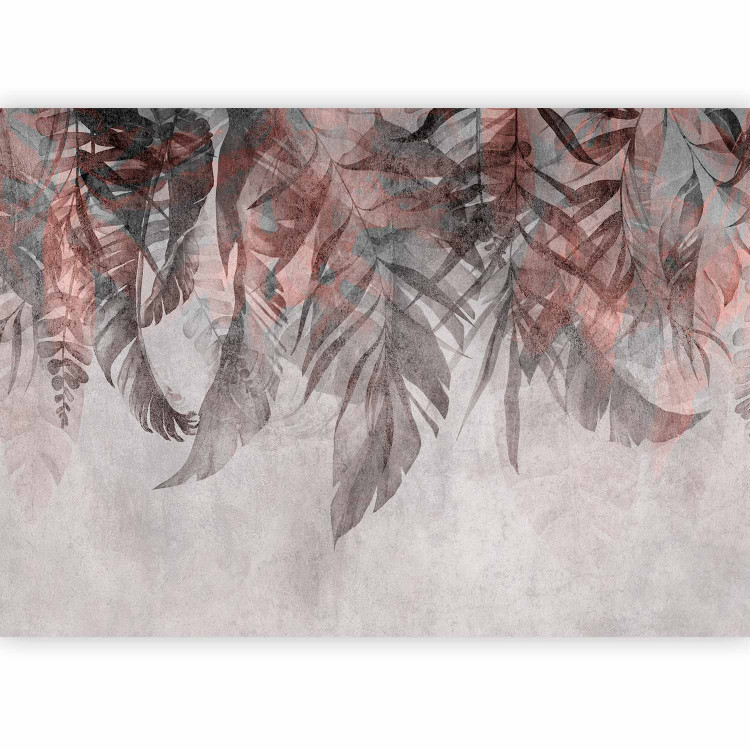 Photo Wallpaper Curtain of plants - grey landscape with a composition of leaves with pink accent 144490 additionalImage 5