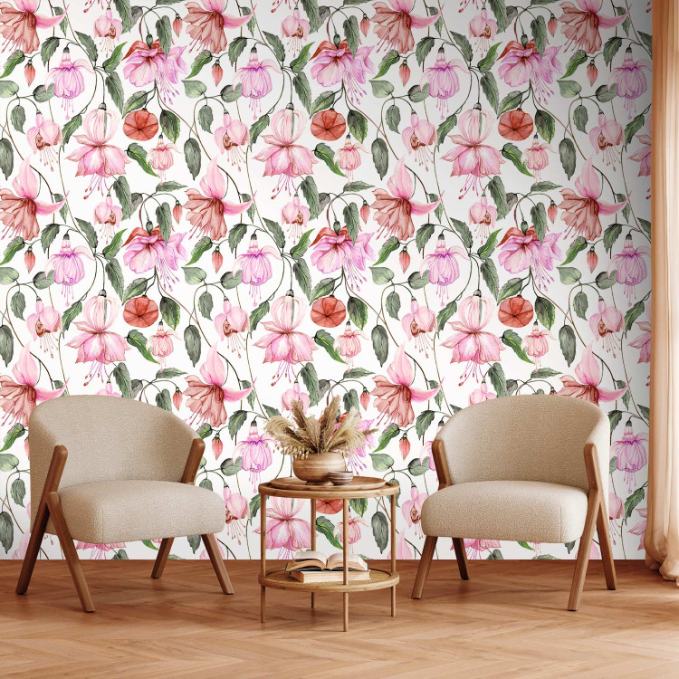 Modern Wallpaper Fuchsia - Decorative and Blooming Flowers in Warm Colors of Nature 146290