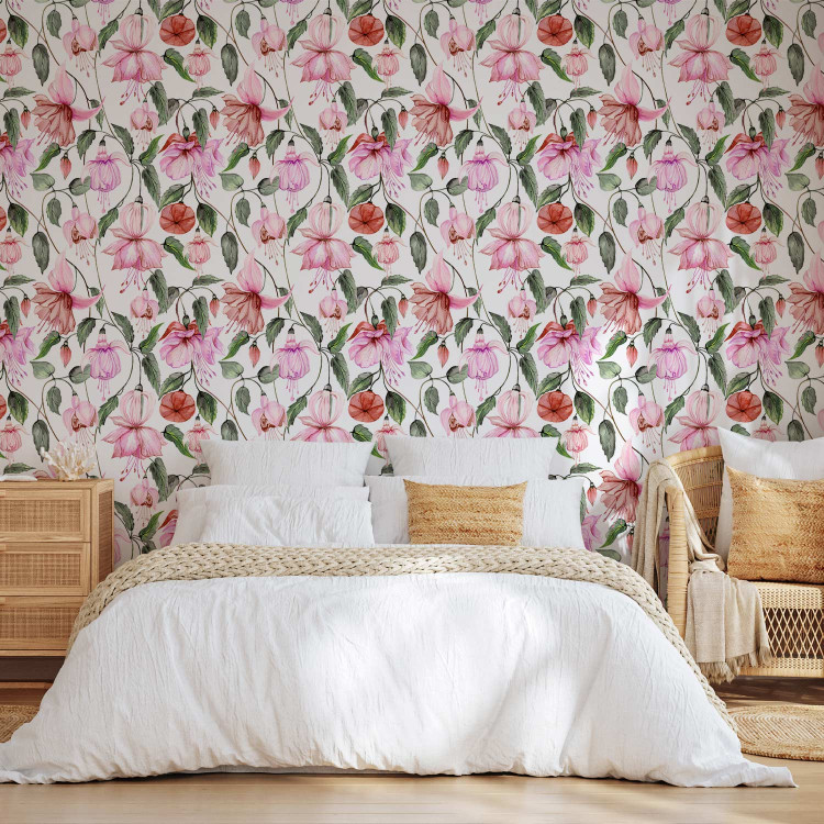 Modern Wallpaper Fuchsia - Decorative and Blooming Flowers in Warm Colors of Nature 146290 additionalImage 4
