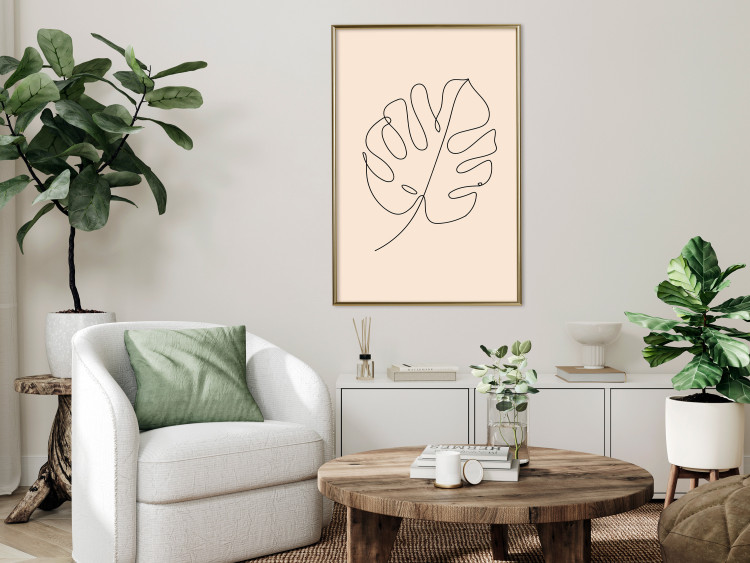 Poster Linear Monstera - Minimalist Delicate Leaf on a Beige Background 146390 additionalImage 17