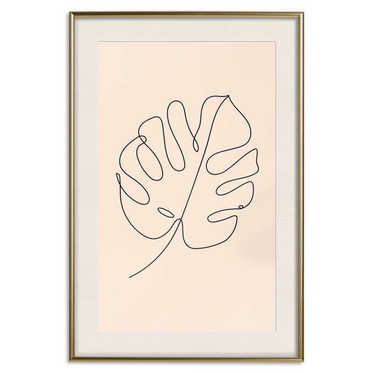 Poster Linear Monstera - Minimalist Delicate Leaf on a Beige Background 146390 additionalImage 27